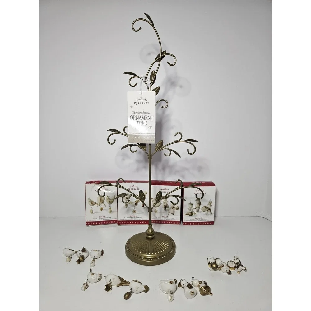 Hallmark 2016 Miniature Ornament Tree Display Stand Gold With 12 Days of Xmas